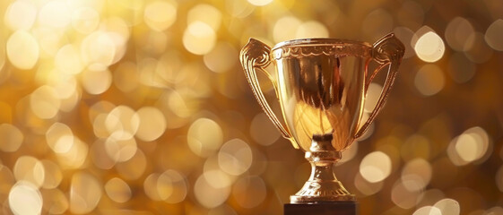 Trophy gleaming against a bokeh backdrop, a symbol of achievement and recognition - obrazy, fototapety, plakaty