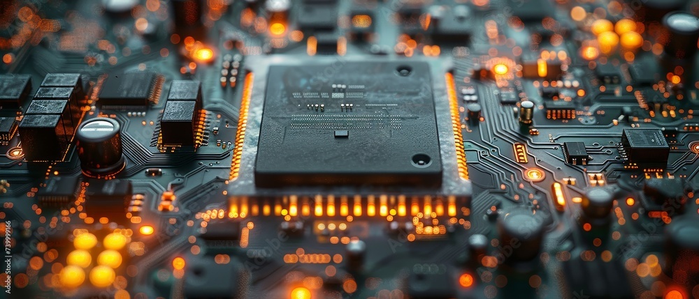 Aufkleber Motherboard digital chip. Circuit board. Technology background. Central Computer Processors CPU concept.