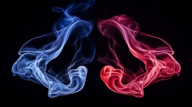 Abstract red and blue smoke light effect on dark background for creative design projects, banner