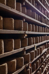 The Castelmagno is the King of Cheeses. This picture comes from the caves of one of the highest producers on the piedmont Alps, at 1700 meters heigh. Possibly, the best Castelmagno at all.