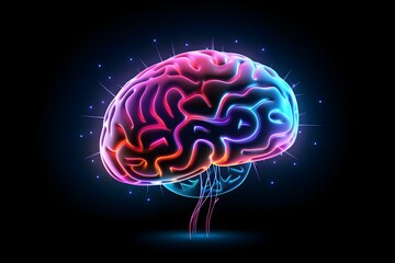 The title “Neon Glow Human Brain Floating on a Black Background” could be a more descriptive and engaging choice. Concept Neon Brain Art Display