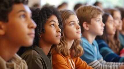 Fototapeta premium Attentive Group of Diverse Students Engaged in Classroom Learning