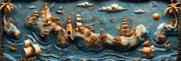 Whimsical pattern of a pirate adventure with ships and treasure, Background Image, Background For Banner