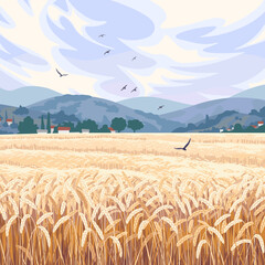Landscape with  Mountains and Ripe Wheat Field - 740001115