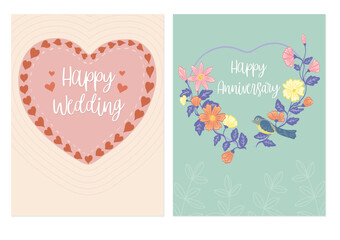 Hand drawn rustic floral frame. Laurel heart for Valentine’s Day postcard. Nature design element. Vintage ornament vector illustration isolated on white background.