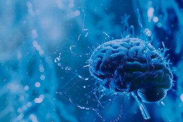 Blue Brain Illustration with Active Synapses - obrazy, fototapety, plakaty
