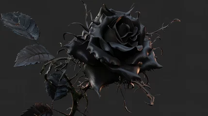 Fotobehang Enigmatic Black Rose with Thorns Isolated on a Transparent Background   © Devian Art
