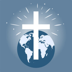 Christian cross and globe, global religious mission, religious organization.
