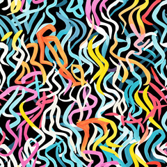 Colorful Charcoal Scribbles and Squiggles, Seamless Pattern for Bold Designs