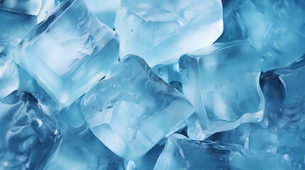 Close-up view of a pile of ice cubes, macro view
