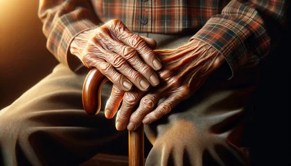 Acrylic prints Old door hands of old person