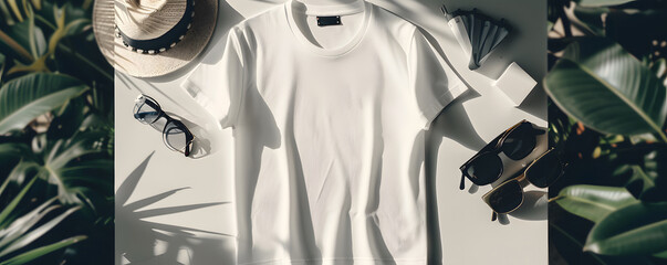 Fashion brand mockup on a white T-shirt, styled with high-end accessories for a chic look