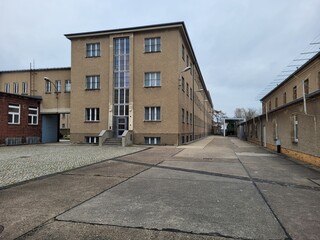 Berlin, Germany - Jan 07, 2024: Stasi Berlin Hohenschonhausen prison, memorial museum. The first building was erected by the Nationalsozialistische Volkswohlfahrt in 1939. Selective focus
