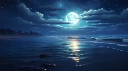 Foto op Plexiglas Lunar landscape with full moon in night sky © xuan