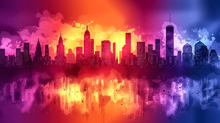 Vector Art of a futuristic city skyline, dynamic, cyberpunk color scheme, futuristic design elements, urban background