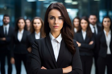 Female business leader commands respect from her team. Concept Leadership, Female Empowerment, Business Success