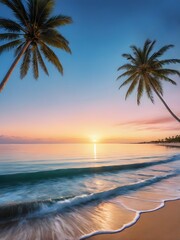  Serene Beach Sunset Framed by Swaying Palm Trees
