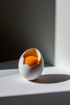 Cracked egg with yolk on minimalist background Generative AI image