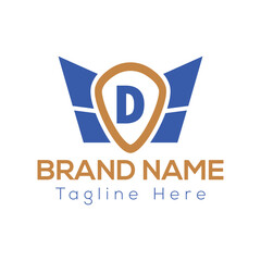 Wing Logo On Letter D Template. Wing On D Letter, Initial Wing Sign Concept Template	