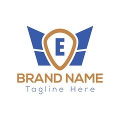 Wing Logo On Letter E Template. Wing On E Letter, Initial Wing Sign Concept Template	