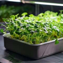 Fresh microgreens growing in planter