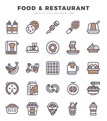Food and Restaurant. Two Color icons Pack. vector illustration.