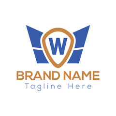 Wing Logo On Letter W Template. Wing On W Letter, Initial Wing Sign Concept Template	