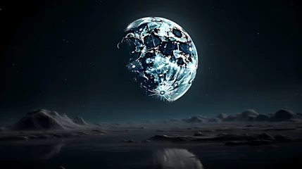 Verduisterende rolgordijnen zonder boren Volle maan en bomen Lunar landscape with full moon in night sky