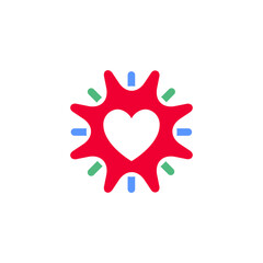 Sun icon or Valentines day symbol, holiday sign designed for celebration, vector trendy modern style.