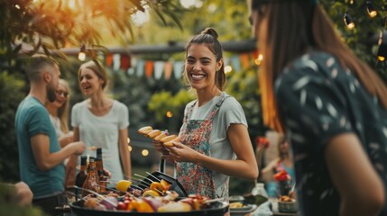 Group of People Sitting Around a BBQ Grill