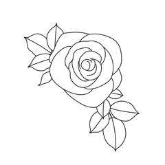 Rose Flower with Leaves Linear Drawing