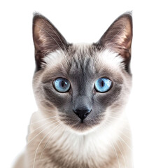 front view close up of a Ojos Azules cat face isolated on a white transparent background 