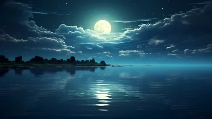 Cercles muraux Vert bleu Lunar landscape with full moon in night sky