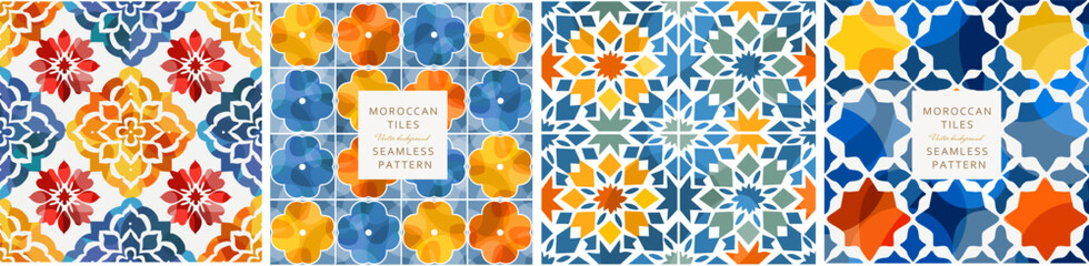 Moroccan tiles. Seamless geometric pattern. Vector illustration of oriental arabic ornament. Background for a greeting card for the holiday of Ramadan Kareem and Eid Mubarak