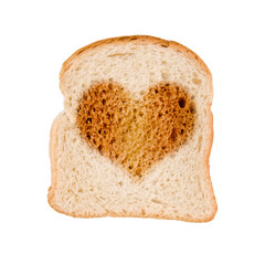 Toasted slice of bread with a heart, isolated on transparent background, png file