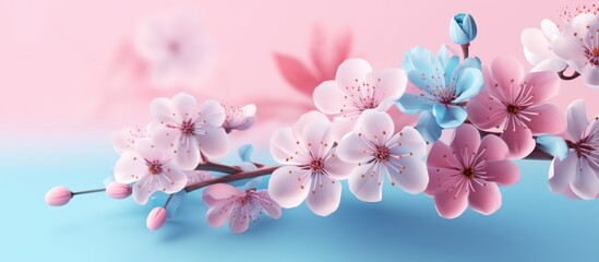 Fototapeta na wymiar cherry blossoms blooming light blue background