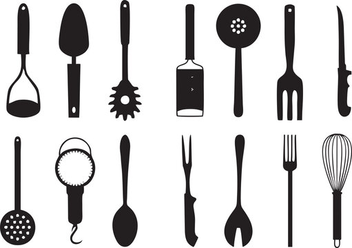 Cutlery  kitchen pattern icons set on white background. High quality images for printing purpose. Seamless kitchen pattern, kitchen cooking utensils.