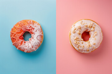 Sugar-Dusted and Glazed Donuts on Dual Background