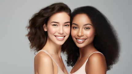 Obraz premium African and Caucasian Women Smiling Together