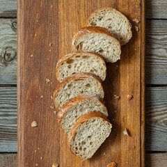 Fresh baked buckwheat (whole grain) bread, on a wooden background. Crispy baguette with a delicate...