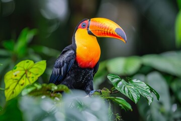 Fototapeta premium A vibrant toucan perched in the Amazon rainforest
