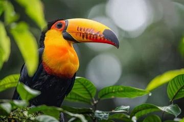 Ingelijste posters A vibrant toucan perched in the Amazon rainforest © arhendrix