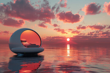 3d render of a floating meditation pod promoting mental wellness - obrazy, fototapety, plakaty