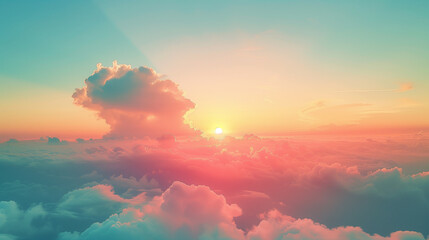 A sea of fluffy clouds basks in the warm, vibrant hues of a sunset, creating a stunning sky scape...