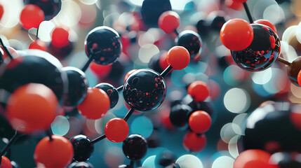 3D render of a molecule model in abstract and geometric art style. - obrazy, fototapety, plakaty