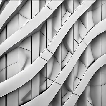 A black and white photo of a modern building with a curved facade , generated by AI