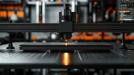 Foto op Plexiglas CNC laser engraving  machine working with metal. Hi-technology concept © ako-photography
