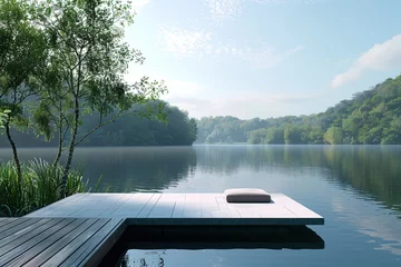 Poster 3d render of a simple modern minimalist dock on a calm lake © pprothien