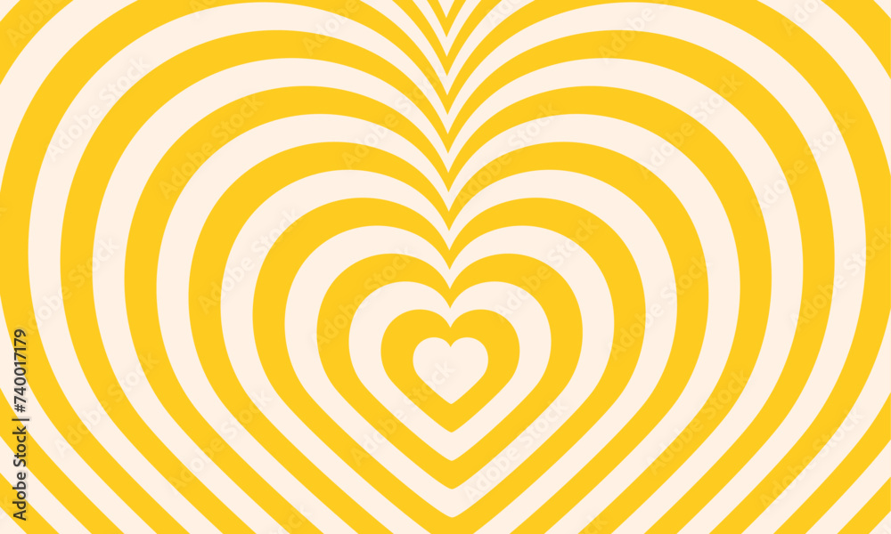 Aufkleber groovy y2k background. tunnel of concentric shiny yellow hearts. romantic cute illustration. trendy 