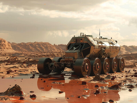 3d render of a terraforming machine on Mars preparing for colonization
